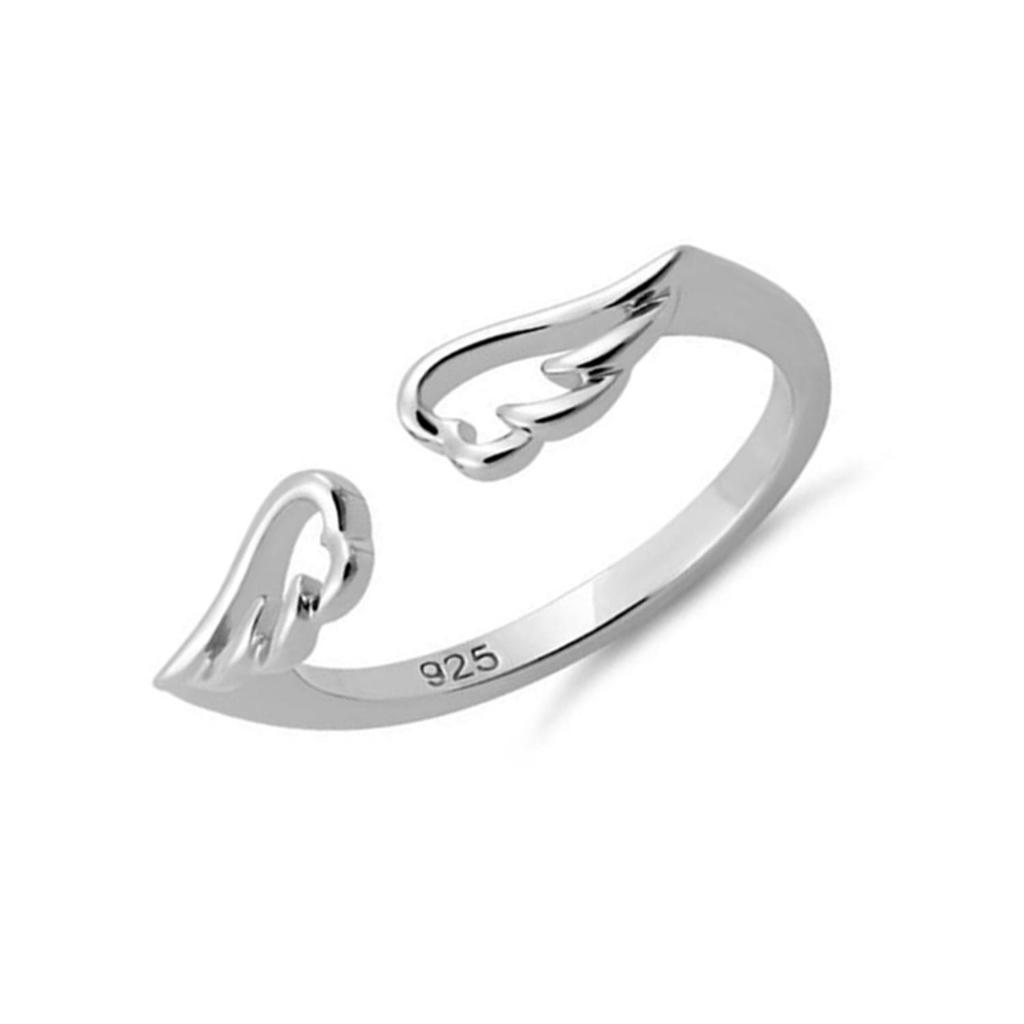 925 Sterlingsilber Offener Engel Flügel Verstellbarer Damenring