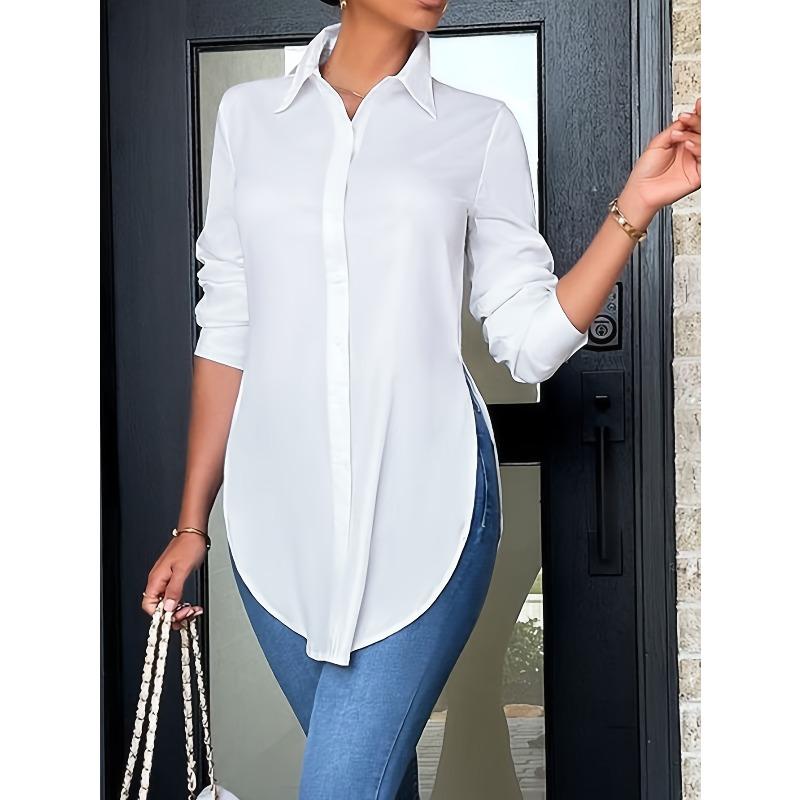 Women'S Slim Fit Long Sleeve Button-Up Shirt with Side Slit  Stylish Tailoring Durable Construction, Stylish Blouse, Fashion Lovers
