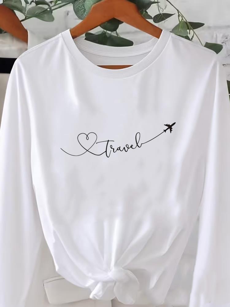 (Asian Size) Flower Trend Cute Graphic Tee O-neck Print T Shirt Casual Clothing Women Autumn Winter Spring Fashion Top Long Sleeve T-shirts