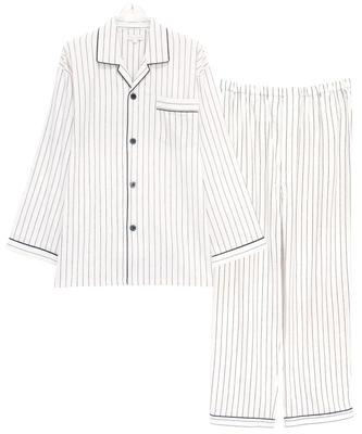 ON NISHIKI Langarm Oberteil und Hose Viyella Lang Loungewear Herren Pyjama, 100% Baumwolle, Offen vorne, Set, Hautfreundlicher Stoff, Hose, (Gestreift