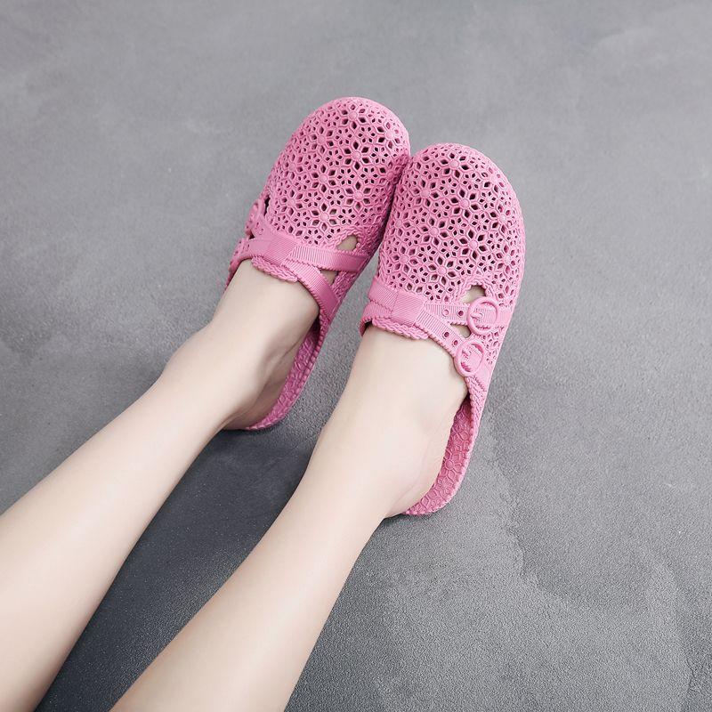 

Перфорированная обувь на плоской подошве для использования в помещении и на улице. Летние крутые тапочки для женщин. Модные пляжные тапочки. 37 фиолетовый