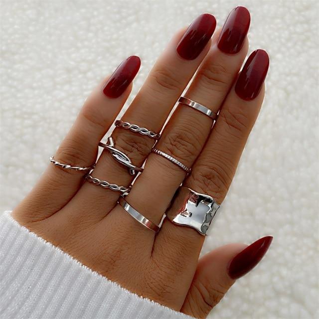 Sada prstenů s českým zlatým řetízkem pro ženy Fashion Boho Coin Snake Moon Rings Dárkové šperky Party Trend