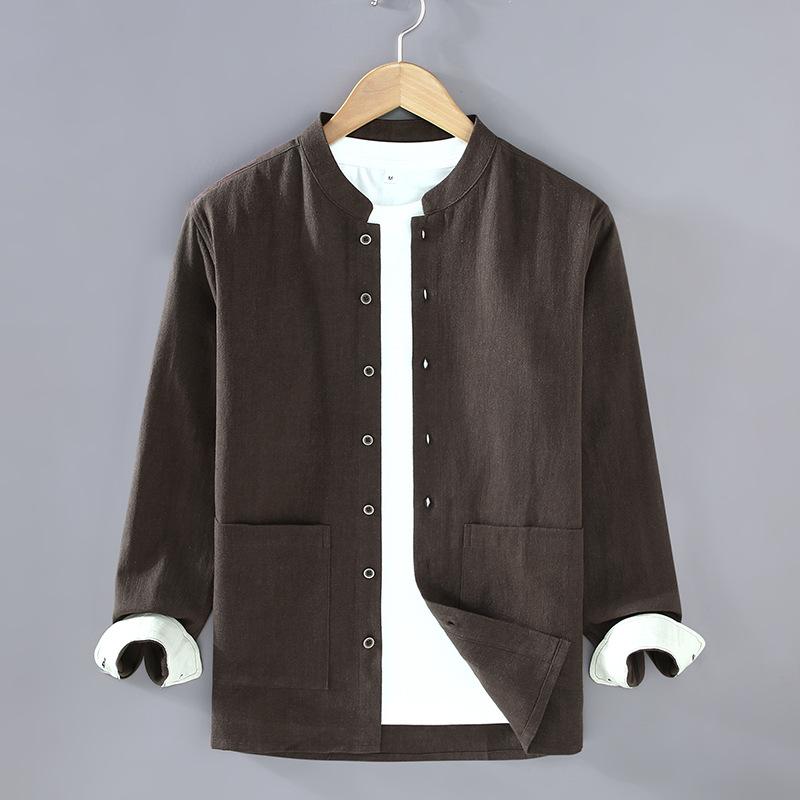 

Весенне-летние мужские куртки в китайском стиле, тонкое пальто из хлопка и льна, с большим карманом, на пуговицах, со стойкой, традиционная мужская одежда XXXL коричневый
