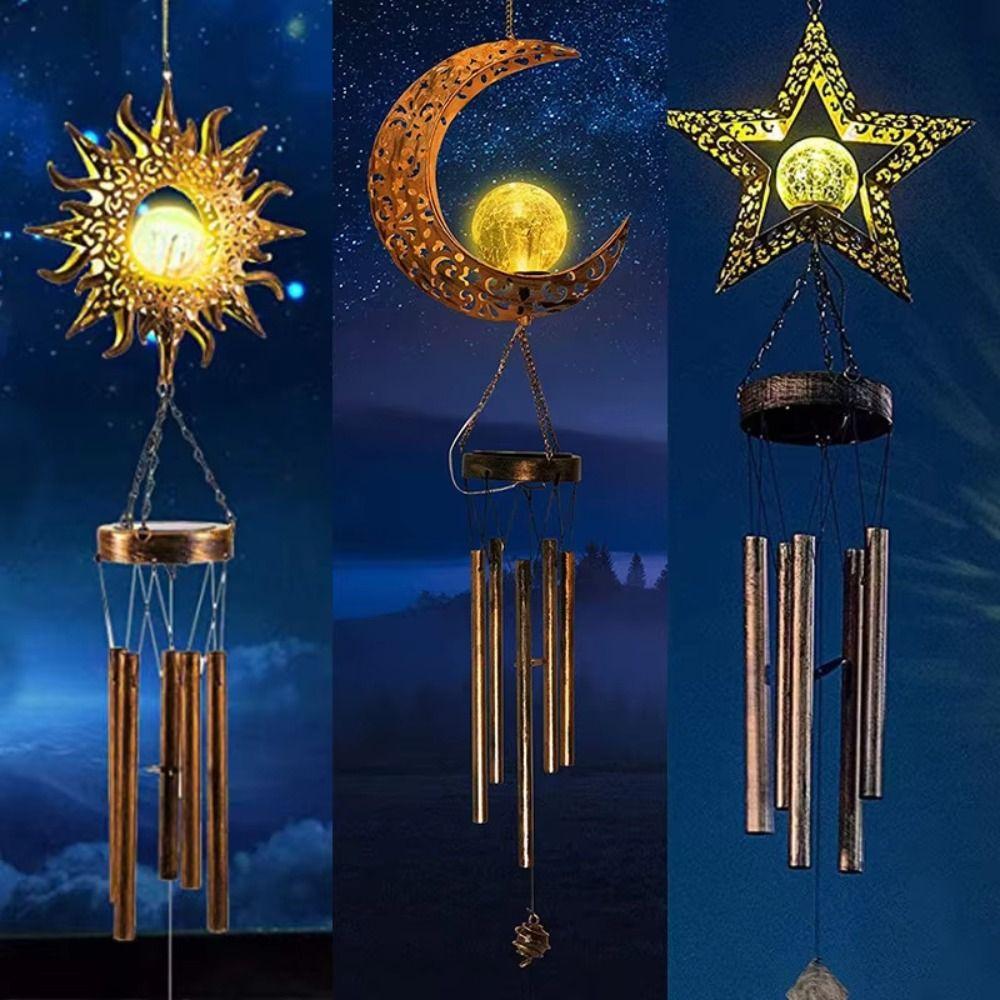 Outdoor Hanging Solar Lights Waterproof Aeolian Bells Moon  LED Solar Wind Chimes  Holiday Party