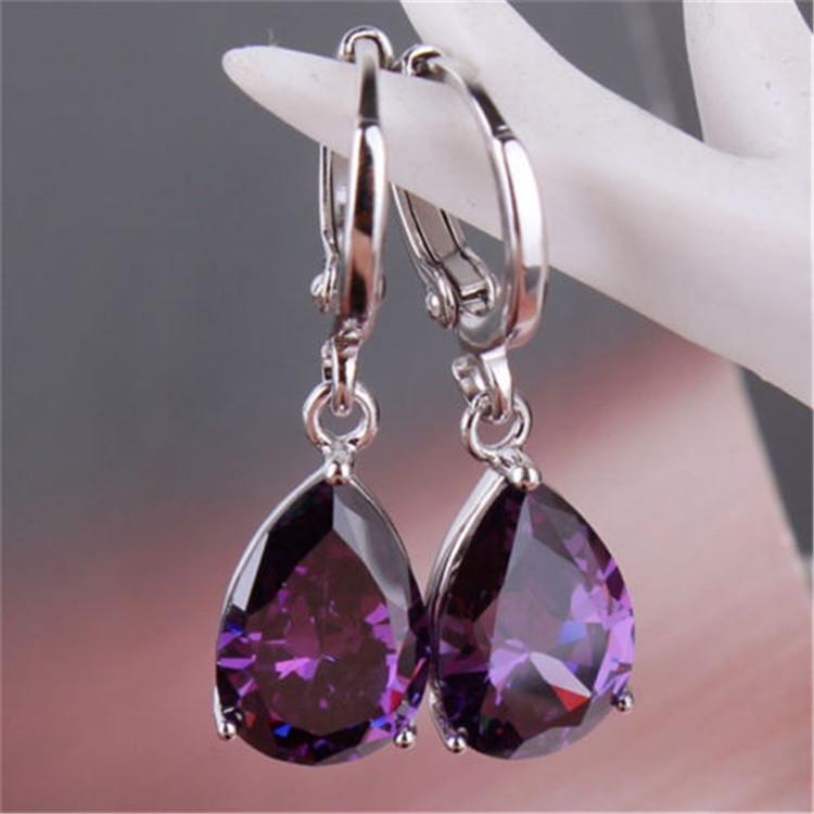 

European and American Stylish Pink Zircon Creative Cross Earrings for Women Sky Blue Zircon Earrings [Pair Price]