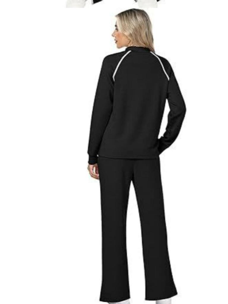 Women's Crew Neck Long Sleeve Stretch Pants and Slit Sweatshirt Set