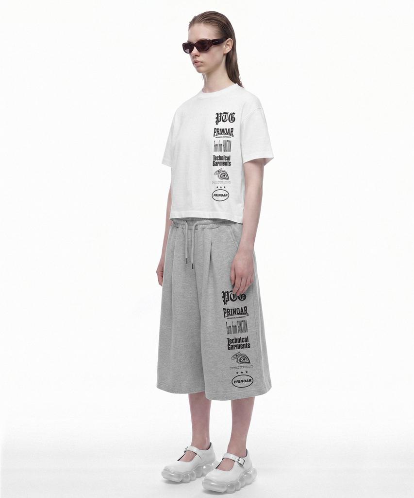 PRINOAR Multi-Logo Semi-Crop Short Sleeve T-Shirt - White