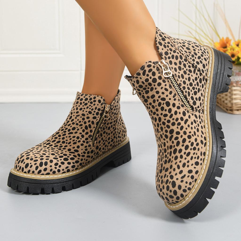 European and American large-size short boots autumn new large-size thick heel leopard print round head low tube fashion Chelsea boots new