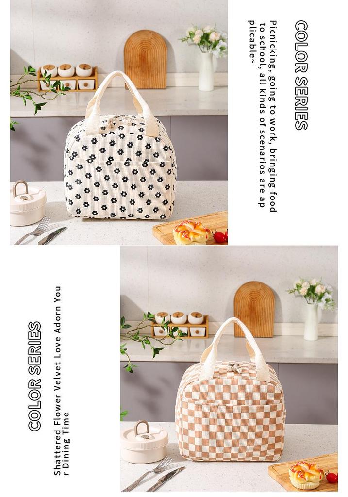 Corduroy Insulated Lunch Bag - Printed Handheld Bento Storage Box