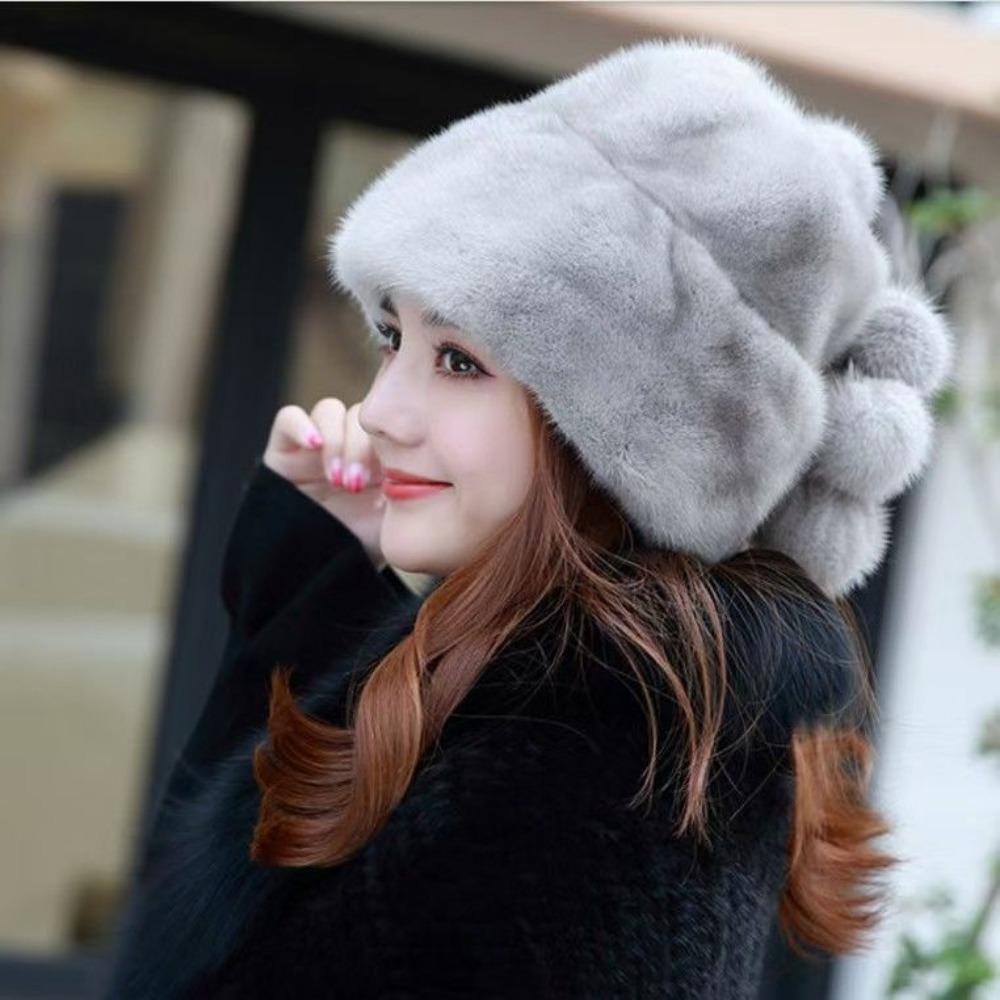 New Imitation Mink Leather Hat Women's Winter Imitation Fur Fashion Ear Protection Fluffy Warm Headhat Women's Hat