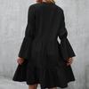 Women's Fashion Casual Color Boho Loose Dress Ruffled Long Sleeve Mid Skirt