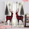 2pcs,2D Plane Printing Curtains Digital Printed Buffalo Plaid Reindeer Snowflakes (2) Polyester Easy Install (without Rod) All