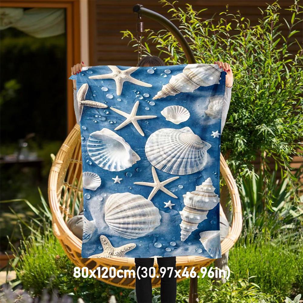 1PC shell starfishOutdoor Flannel Blanket - Soft Plush Decor for Picnics, camping, Bedroom,All-Season Cozy Gift for Christmas, Lightweight 1343A