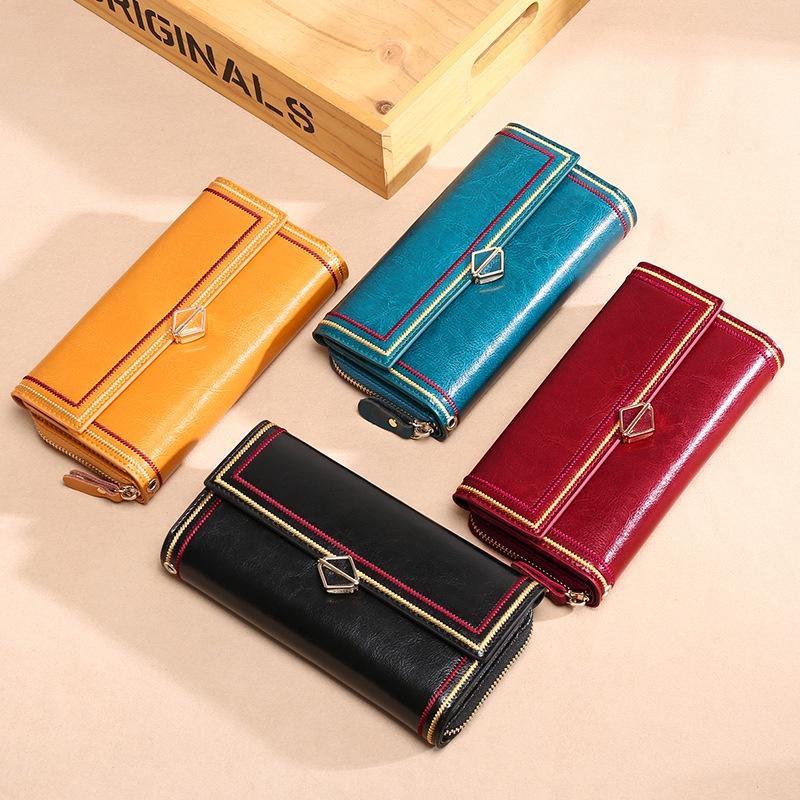 IELGY Женская сумка кожаная денежная ретро черная большая емкость на молнии модная — фото 5