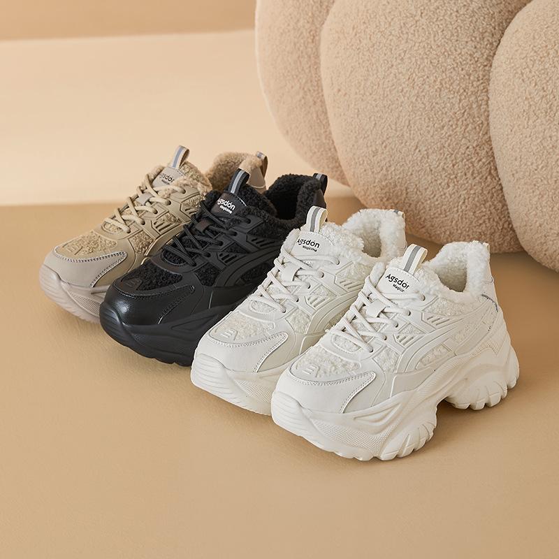 Augustine platform dad shoes women's 2025 new autumn and winter white sports lamb wool casual thickened running shoes