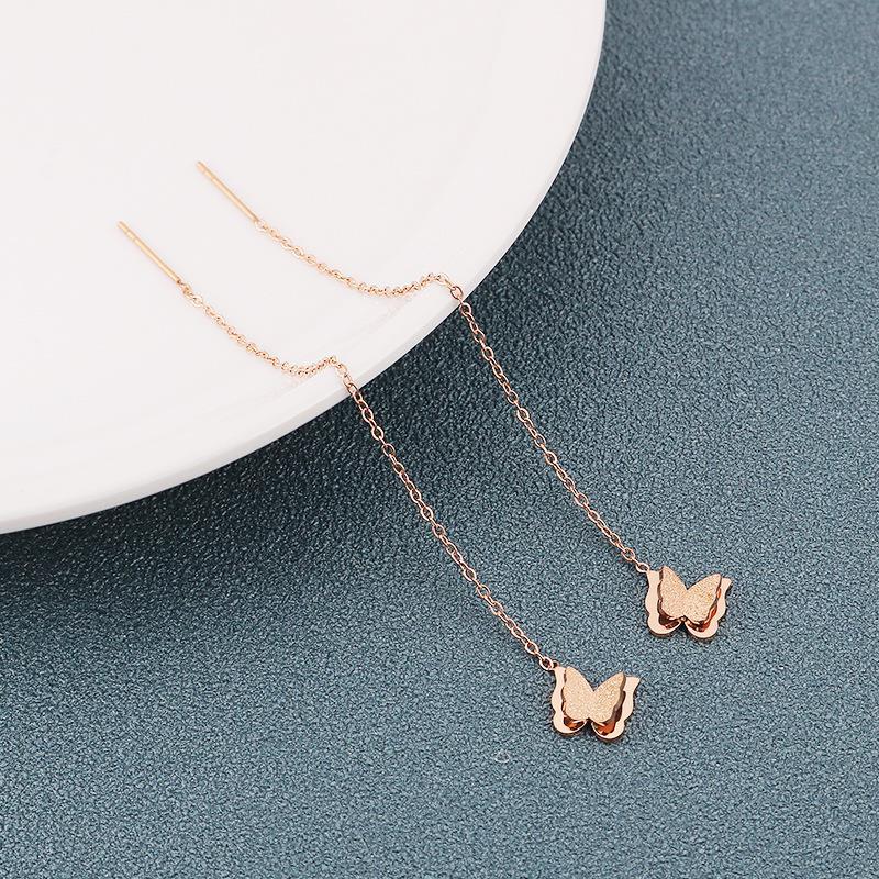 

2020 Trendy Long Tassel Butterfly Ear Line: Fashionable Titanium Steel with a Slimming Design