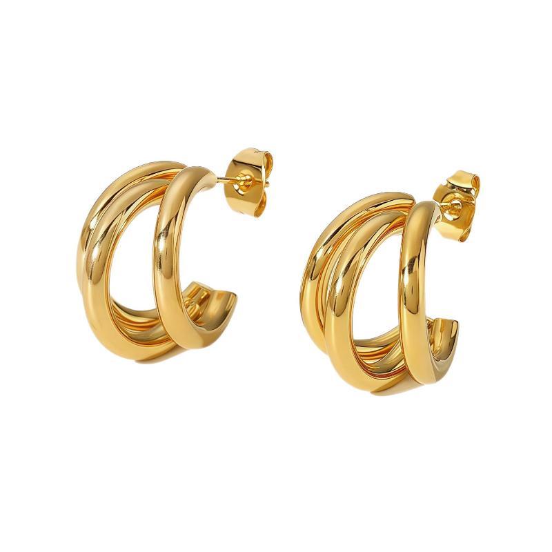 1 Pair Chunky Multi Layered Hoop Titanium Steel Stud Earrings For Women Gold Silver Korean Style Vintage Gift