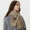Wool Blend Fringe Scarf - Windproof Thermal Neck Warmer for Couples, Unisex Solid Color Knit Autumn Winter