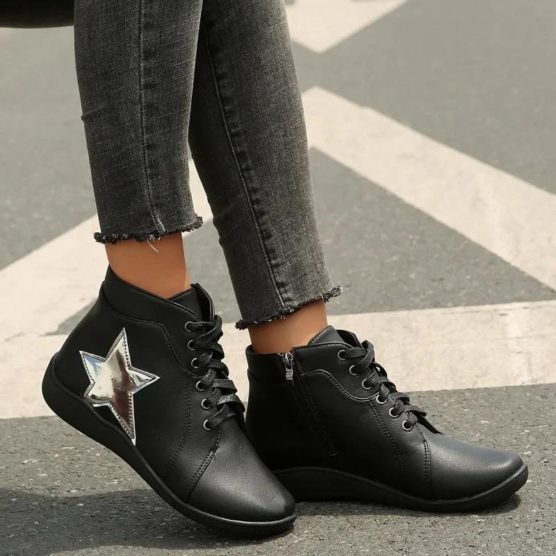 Fashion 2024 Fashionable and Versatile Women's Boots Solid Color Comfortable Lace-Up Casual Outerwear Women's Boots Zapatos De Mujer