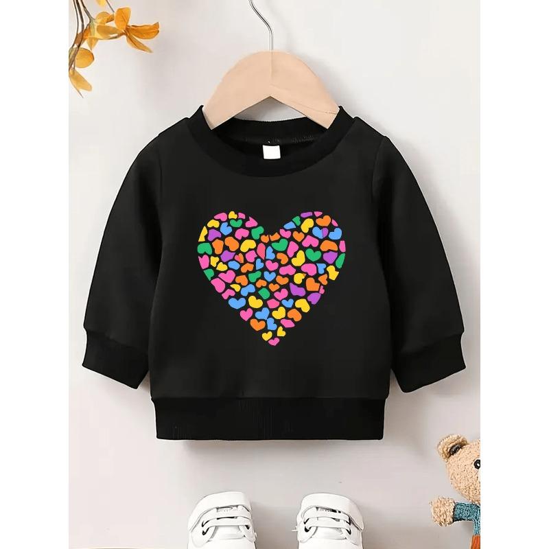 European Sizes Comfortable Soft Versatile Thin Colorful Heart Print Round Neck Sweatshirt for Kids 0-3 Years Old, Suitable for Outdoor Activities