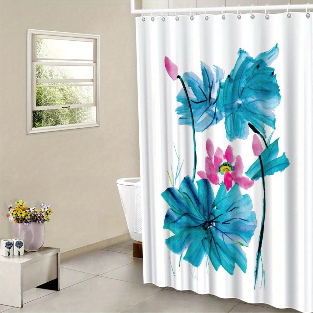 

Акварельная Цветочная Шторка для Душа - Бирюзовые и Розовые Цветы, Белый Фон, Современная Абстракция, Полиэстер, 12 Крючков W90xH180cm