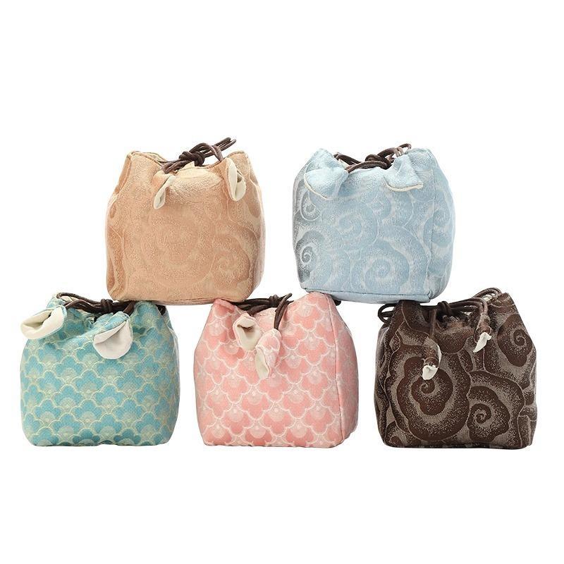 Multifunctional Thickened Teapot Storage Bag Chinese Style Embroidered Durable Pouch for Outdoor Tea Party Tableware Organization