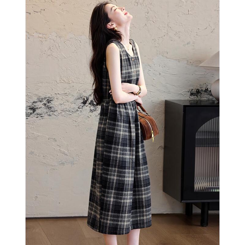 Demana Cloud Cotton Plaid Sleeveless A-line Dress