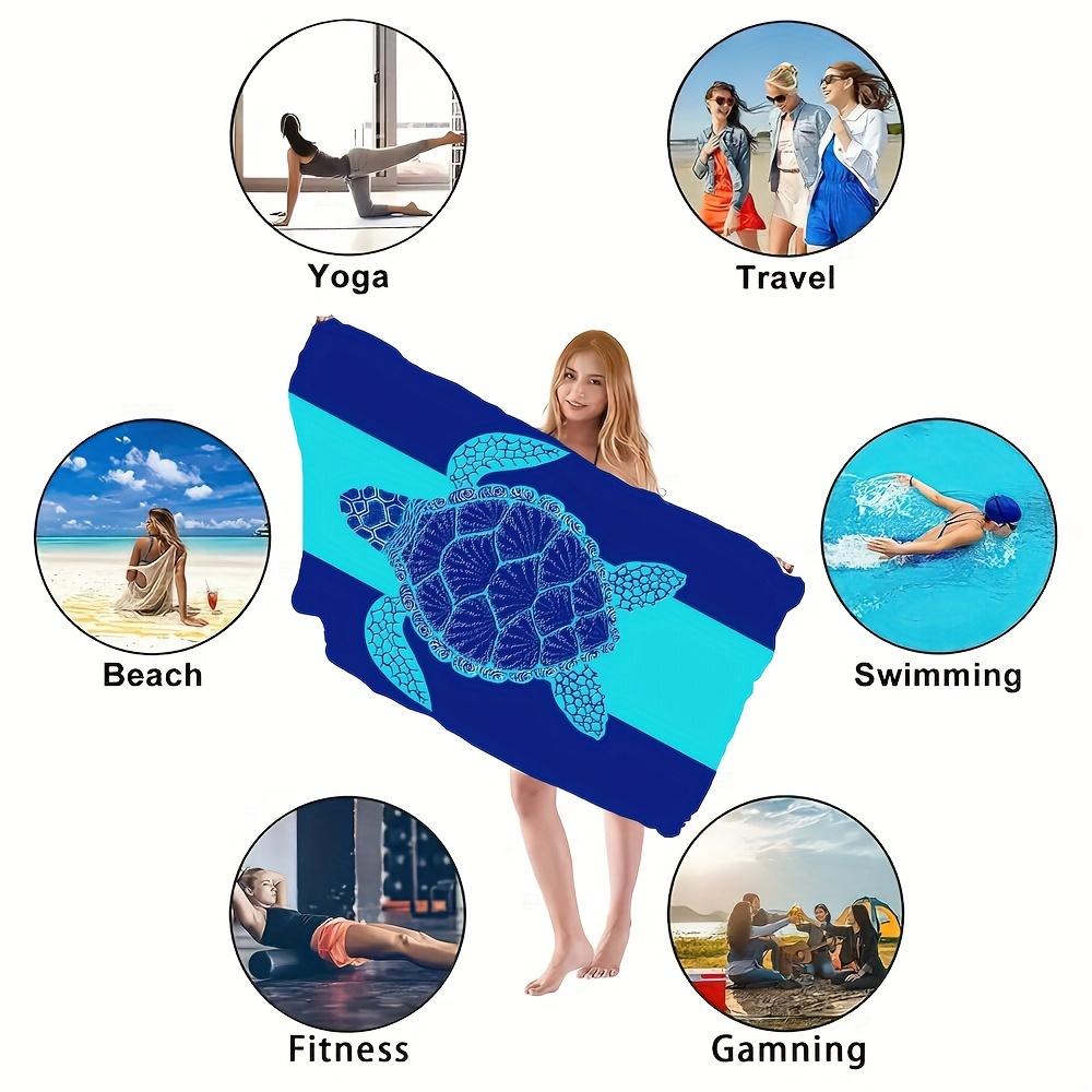 Navy Blue & Teal Stripe Sea Turtle Beach Towel Tribal Print Absorbent Towel for Beach Pool Camping Picnic & Bath Use