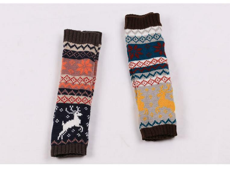 Damen Woll Rentier Fingerlose Lange Handschuhe – Warme Gestrickte Cartoon Armstulpen für Winter und Weihnachten