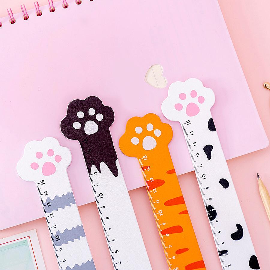 19cm Cute Cat Paw Wooden Straight Rulers, Kawaii School Office Supplies Planner Accessories Student Prize
