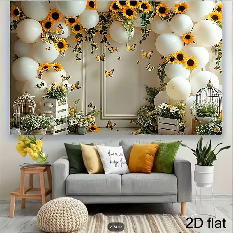 2D Sunflower and Butterfly Themed Backdrop Photo Background Banner