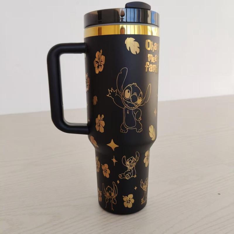 40oz Cartoon Stitch Car Cup with Handle and Straw - Insulated Cooler Cup 40oz