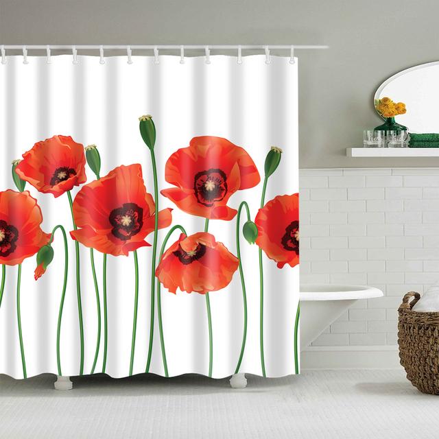 

Занавеска для душа в японском стиле с вишневым цветом и красной розой, занавеска для ванной комнаты, водонепроницаемая полиэстеровая занавеска для ванной комнаты с крючками 180*180cm