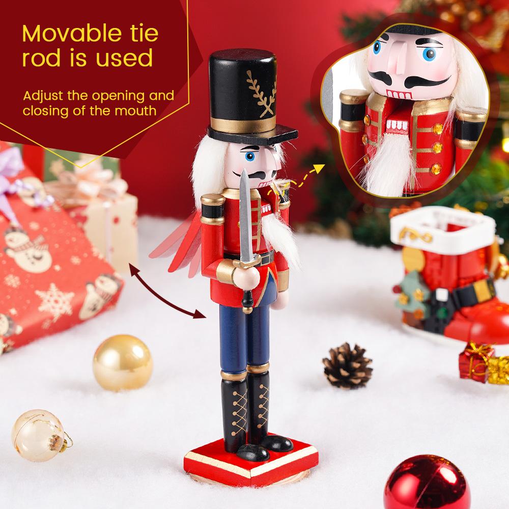 30cm Wooden Nutcracker Ornament Soldier Figurement Handcraft Doll Toy Home Office Table Xmas Decoration Statues Christmas Gift