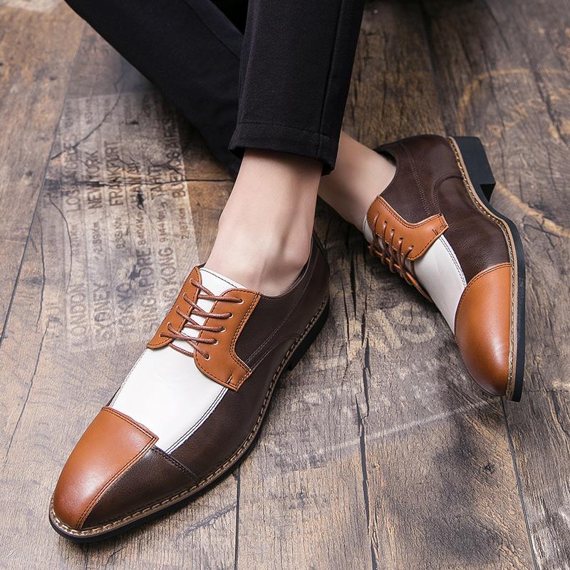 Men's Plus Size Color Block Leather Shoes: British Style, Low-Top, Casual and Formal for Spring and Autumn.