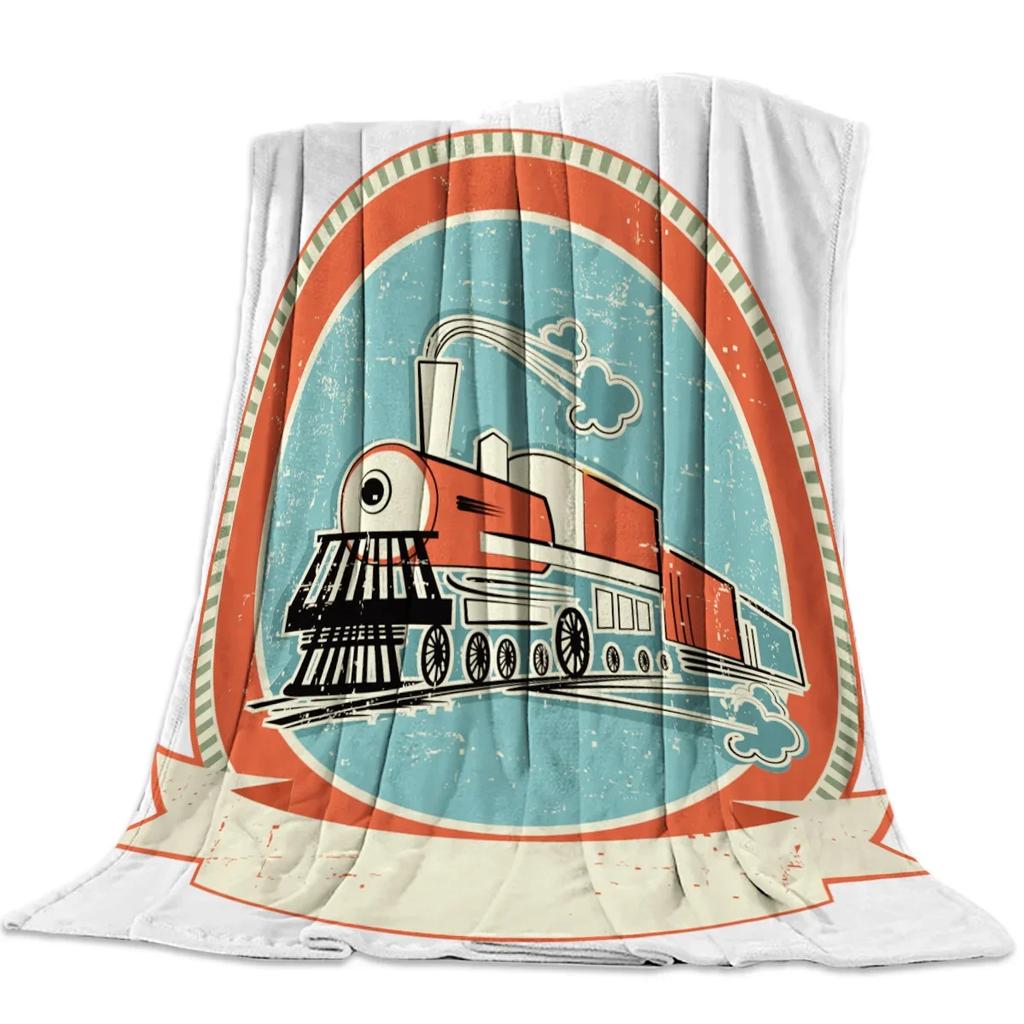 Flannel Blankets The Steam Age Of Old Trains Blanket Cushion Warm Throws on Sofa Bed Home Bedspread Travel Fleece Blanket Queen