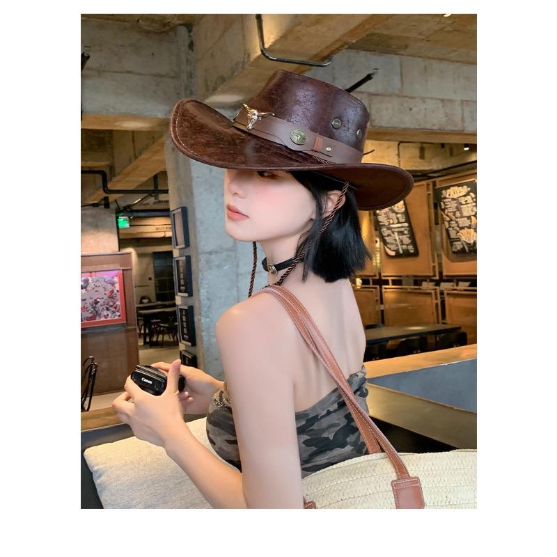 Women Vintage Wide Brim Cowboy Hat Outdoor Sun Protection Travel