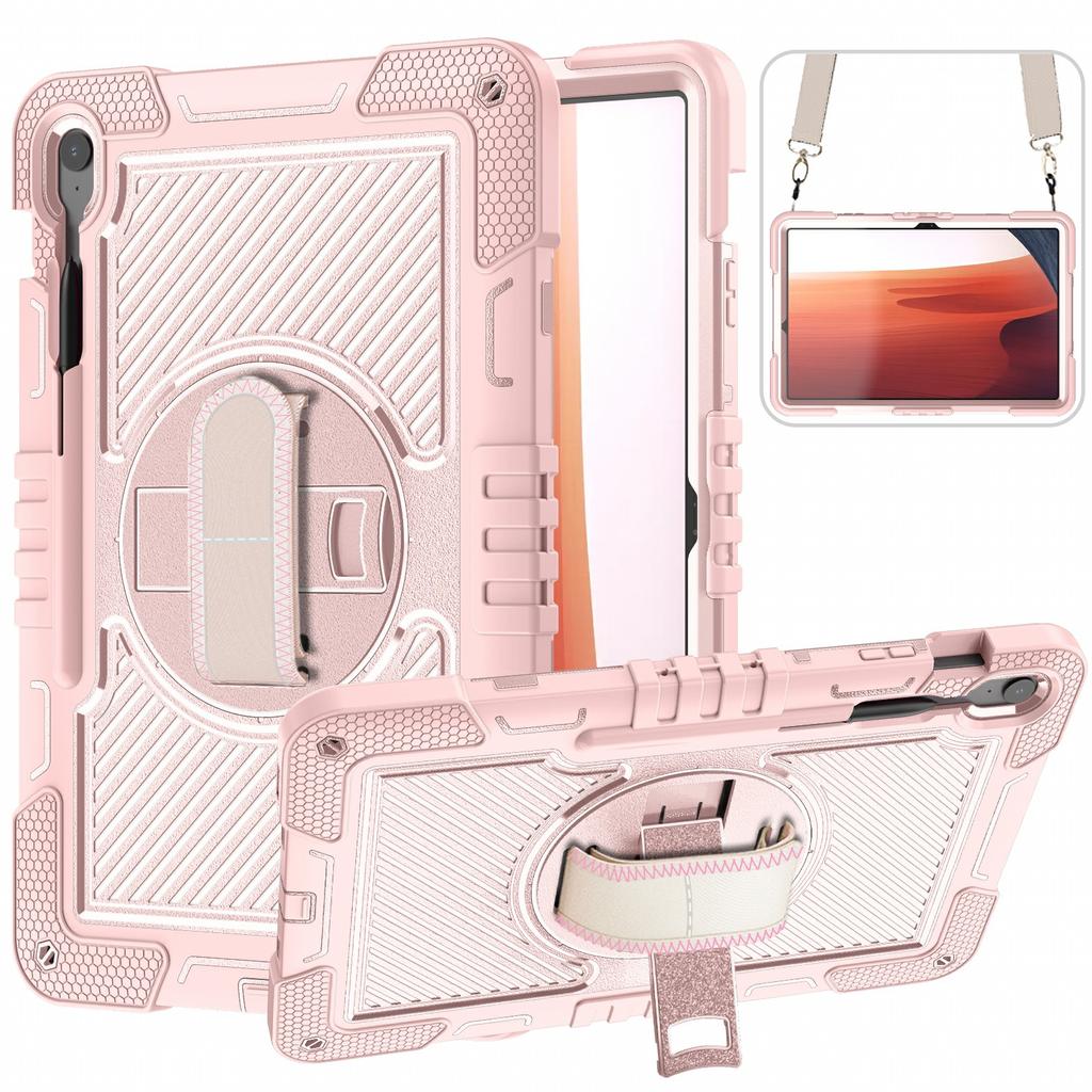 For Samsung Galaxy Tab S10 FE+ Tablet Case Silicone+PC Shockproof Cover with Kickstand Shoulder Strap