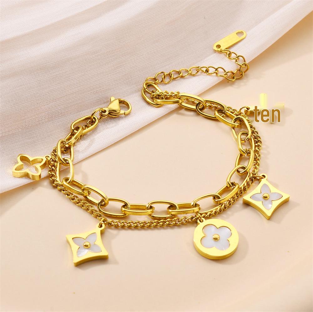 Korean Titanium Steel Four-Leaf Clover Bracelet - Women's Fashion, Versatile & Non-Fading Jewelry