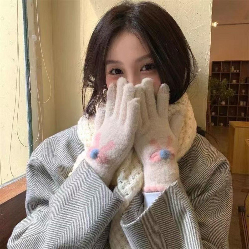 Windproof Knitted Gloves Keep Warm Stretch Knit Mittens Cute Touch-screen Gloves Girl Women