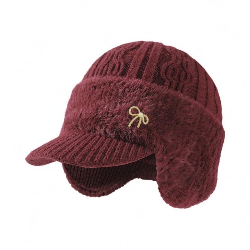 Women's Mink Velvet Winter Hat & Scarf Set - Warm Knitted Duckbill Cap with Ear Protection for Middle-Aged & Elderly.