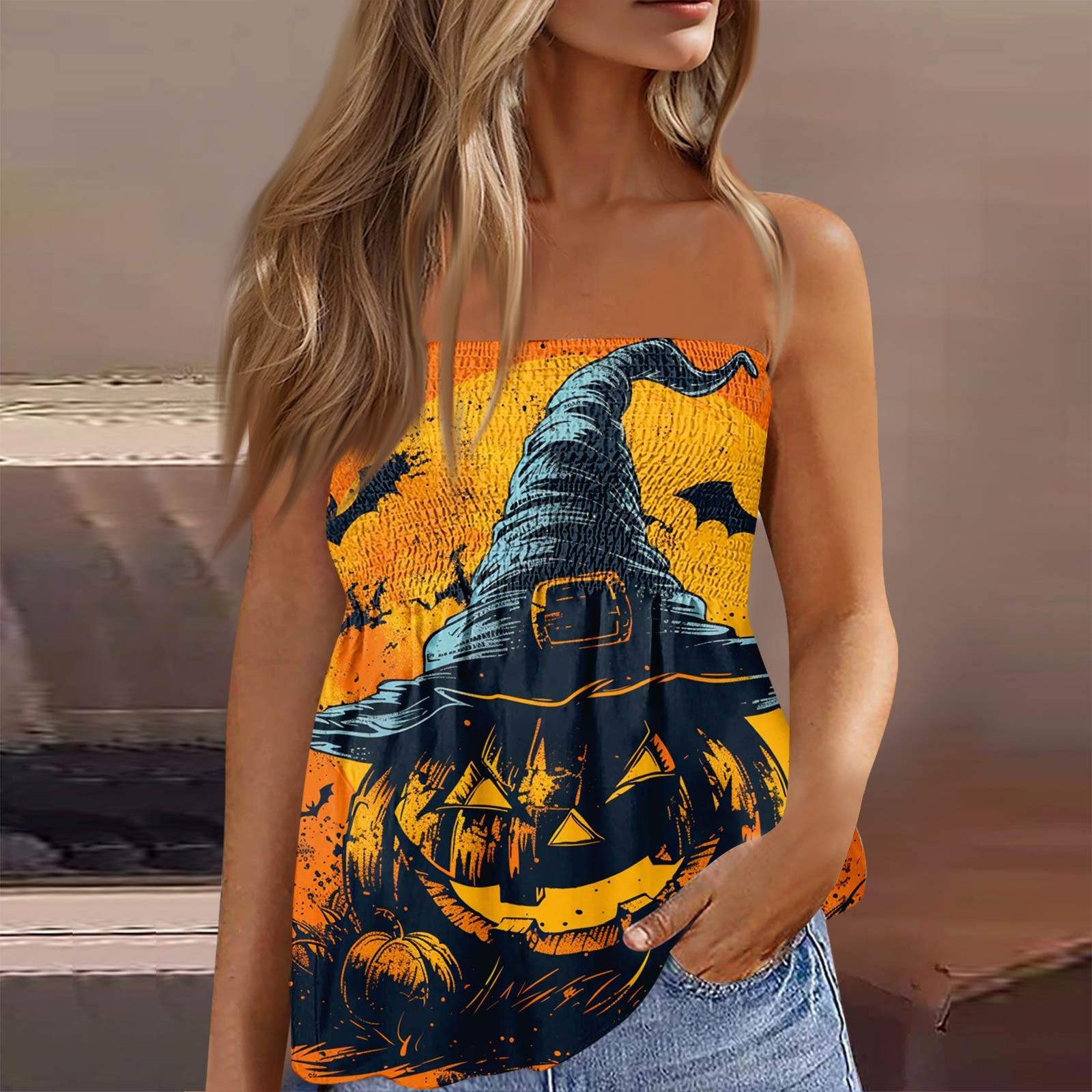 

Летние топы-трубы для женщин, милая сексуальная футболка без рукавов с принтом на открытых плечах M жёлтый