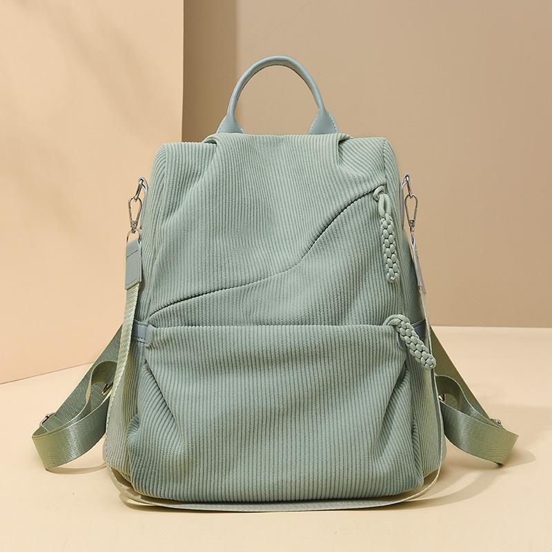 Zaino in Velluto a Coste Monocolore Cartella Scolastica da Studente Zainetto Piccolo da Pendolare da Donna Borsa a Spalla Multifunzionale