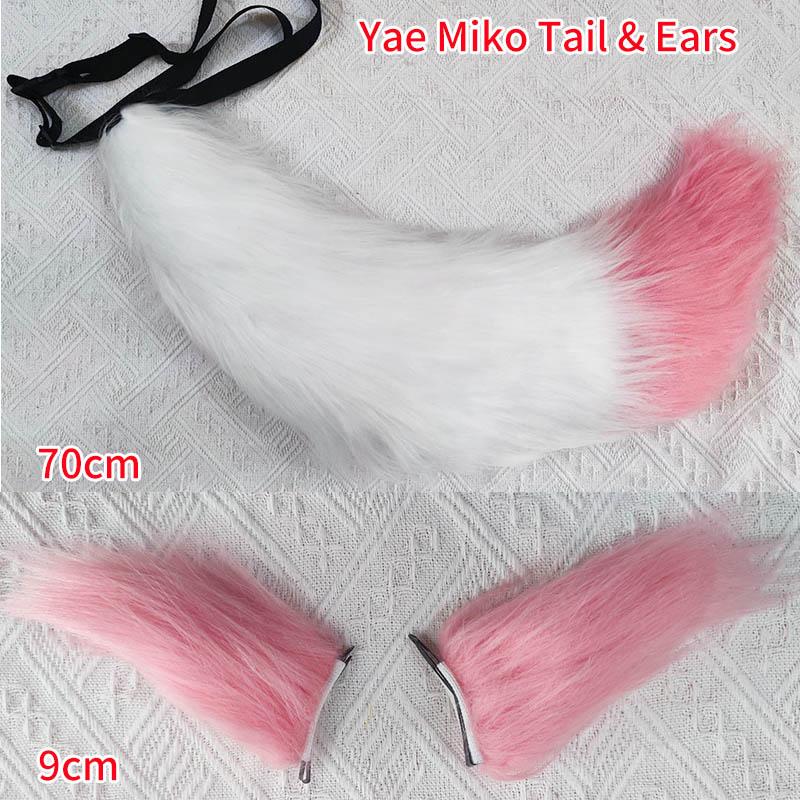 High Quality Yae Miko Cosplay Costume Wig Pink Hair Fox Tail Ears Miko Cosplay Shoes For Women Role Play Dress
