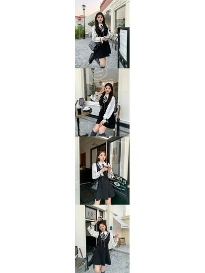 2025 Spring Arrival: Curvy Fit Polo Collar Dress with Bell Sleeves & Color Block Design – Elegant Short Skirt