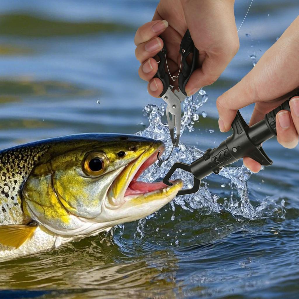 Fish Lip Gripper Pliers & Fish Lip Gripper Set Upgraded Muti-Function Hook Remover Split Ring Pliers for Ice Fishing Gear