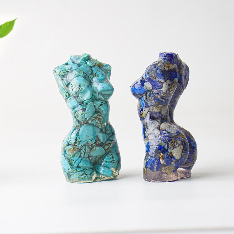Resin Art Sculpture Of Female Figure With Natural Water Crystals For Desk Display