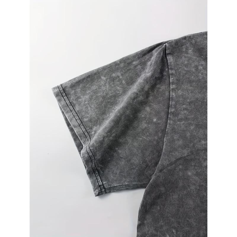 Rozmiary europejskie Męski Płócienny T-shirt Vintage z Praniem Streetwear Luźny Krój Fajny T-shirt dla Mężczyzn Modny Wygodny Dekolt Okrągły Codzienny Ubiór