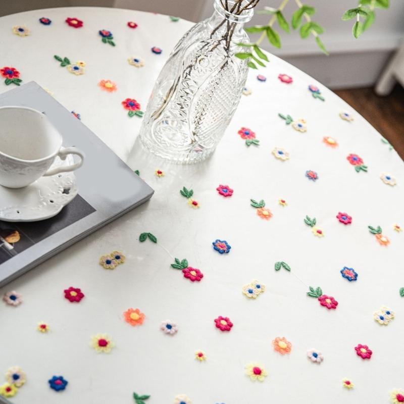 Elegant Lace Embroidery Tablecloth For Dining Table Decoration Polyester Fabric And Easy To Cleaning