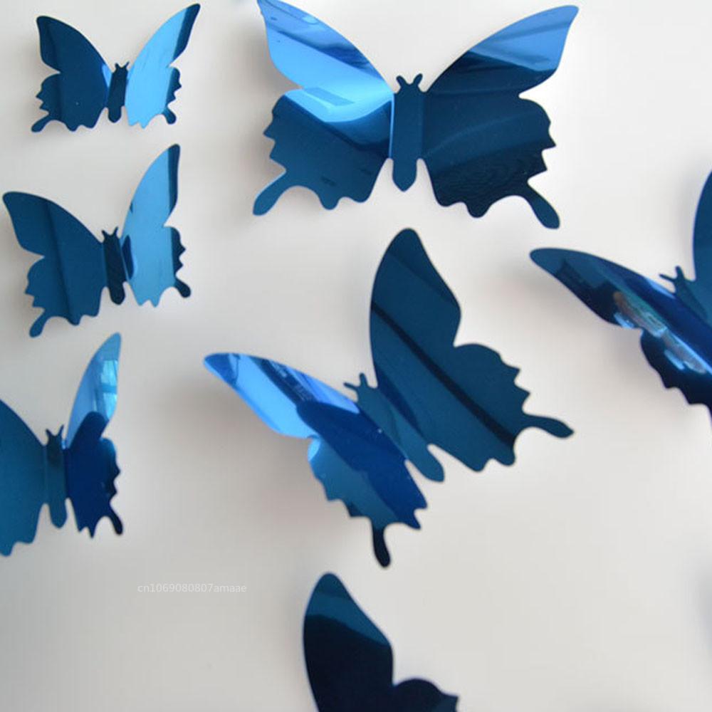 12pcs 3D Mirror Butterfly Wall Stickers Removable DIY Wall Painting Party Wedding Decoration Living Room Decals Home Room Decor